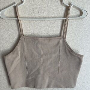Beige Ribbed Women's Crop Top